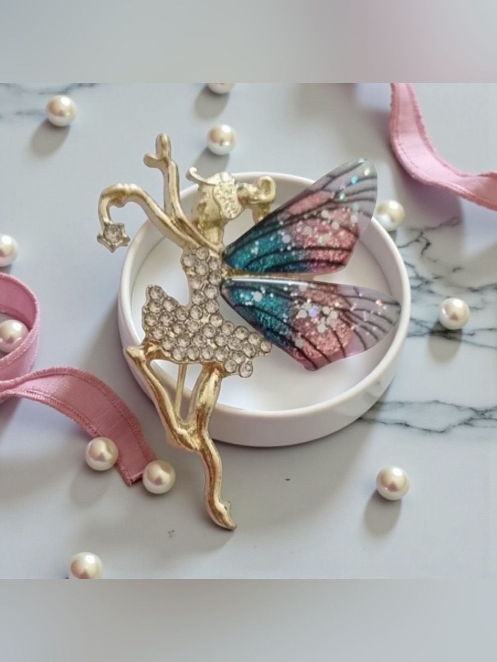 🩷Beautiful Rhinestone & Resin Dancing Ballerina Fairy Brooch/NIP🩷